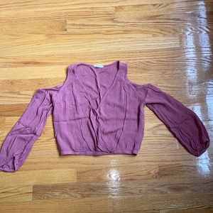 pastel pink lush v neck cold shoulder crop top